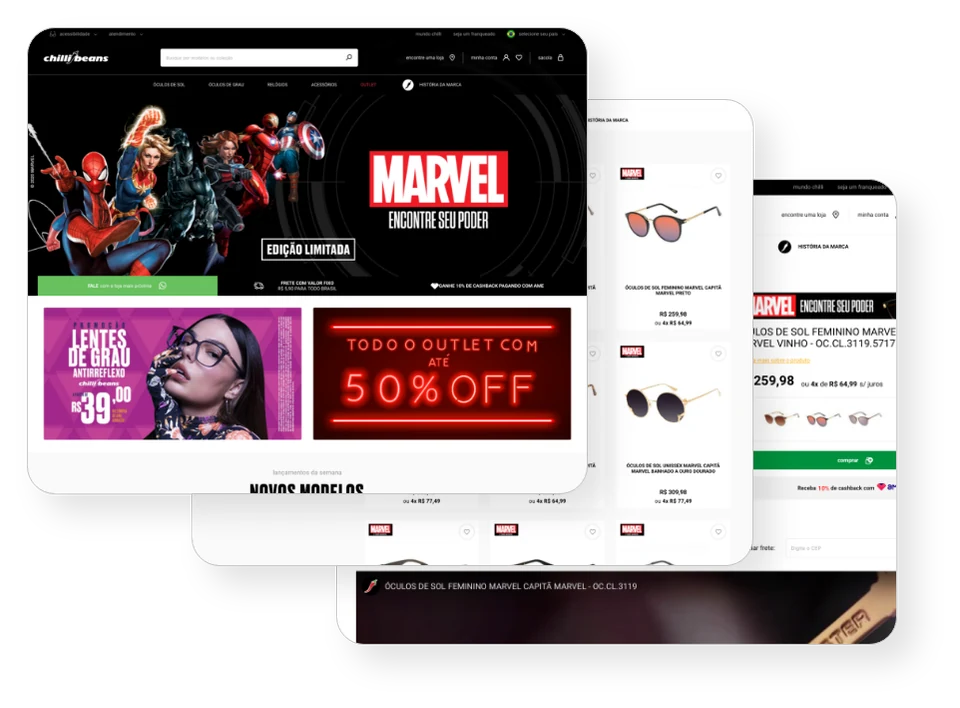 E-commerce da Chilli Beans com a coleção Marvel