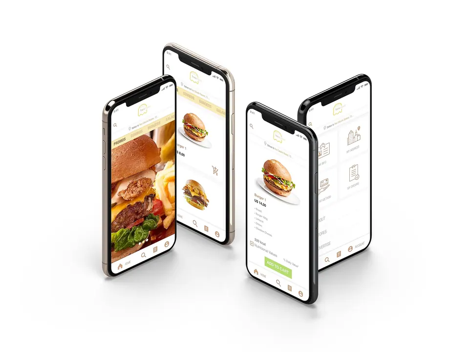 Telas do app Buurger em três celulares